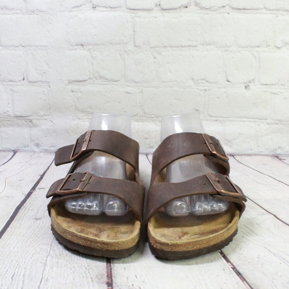 Birkenstock Unisex Brown Leather Slip On Two Straps Buckled Sandals Size 10 - Picture 4 of 8